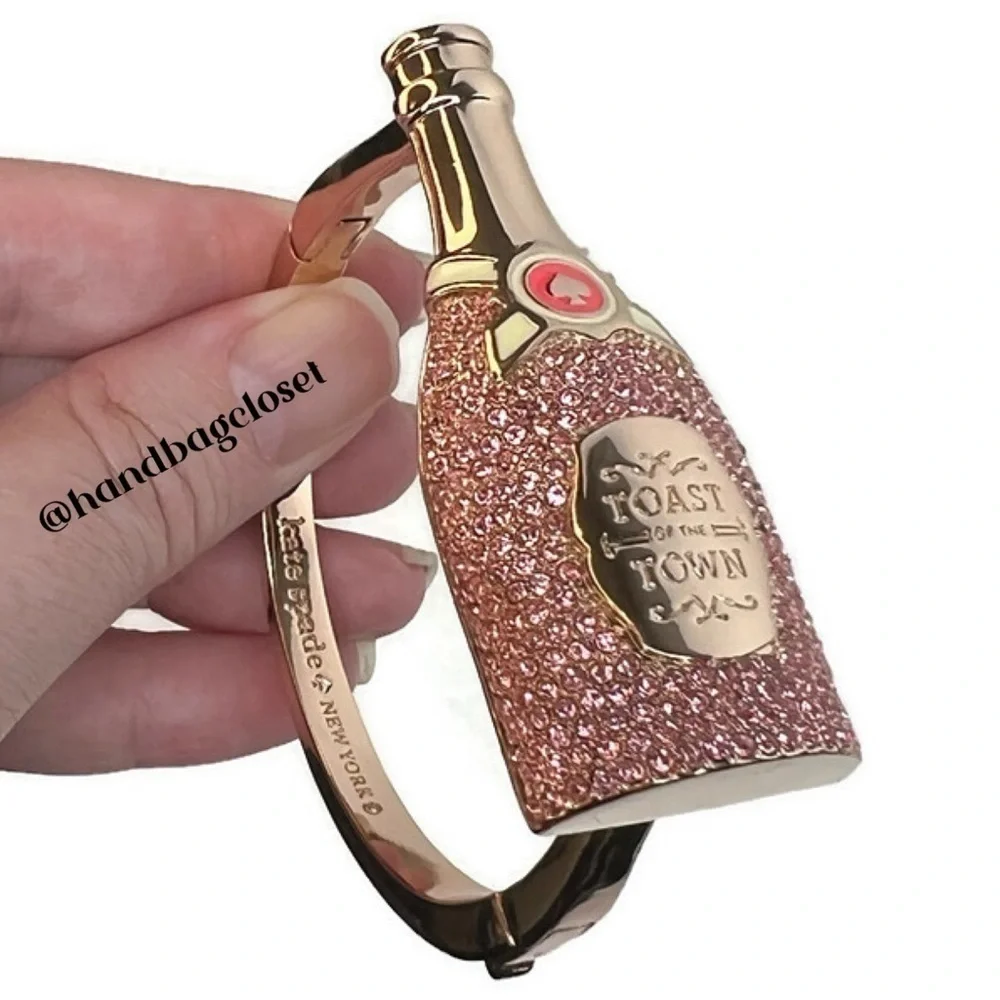 Kate Spade Champagne Toast Bottle Gold Pink Crystal Bracelet - Picture 6 of 16